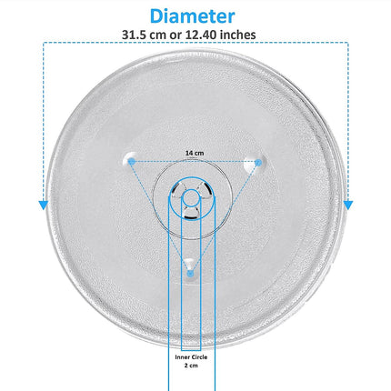 Replacement Microwave Oven Plate Large (31.5cm / 12.40 inch) Turntable Glass Tray Dishwasher Safe, Universal Compatibility