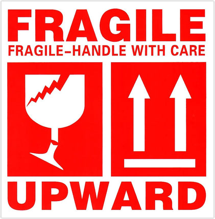 54pc Large Fragile Stickers 10x10cm Handle With Care Upward Warning La ...