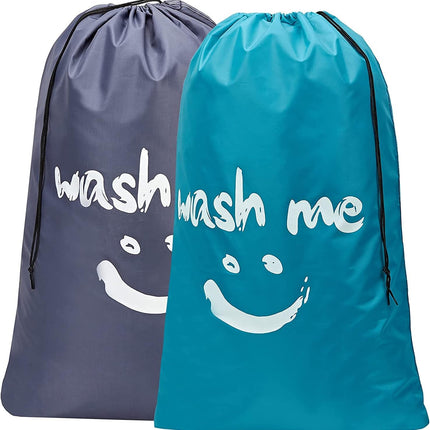 2pc Wash Me Laundry Storage Bag, Travel Friendly, Machine Washable, Extra Large 100x69cm (Blue & Grey)